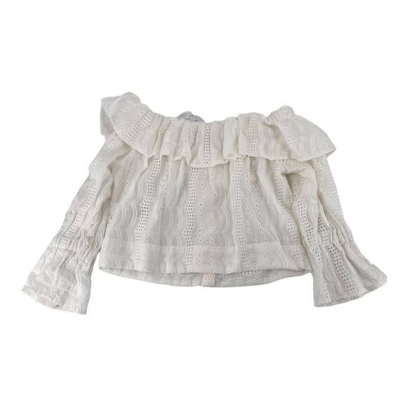 Topshop Blouse White Lace Eyelet Cropped Off The Shoulder Women's Sz US 8 NWT - Picture 2 of 4